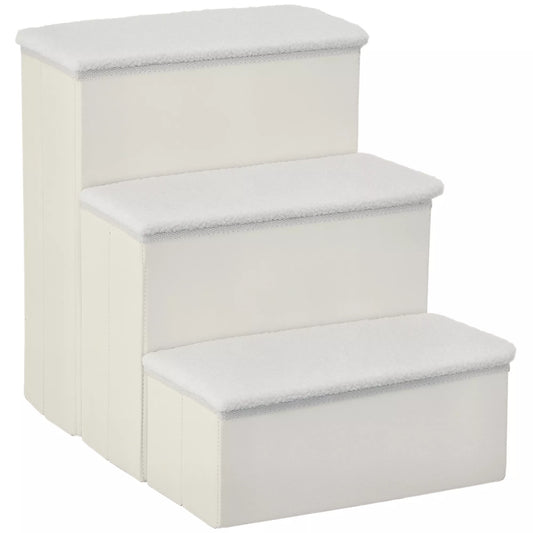 Šunų laipteliai 3 pakopų 48 cm aukščio, sulankstomi augintinių laipteliai mažiems ir seniems gyvūnams, kačių ir šunų rampa, įlipimo pagalba į lovą, sofą, čiužinį ir automobilį, balti