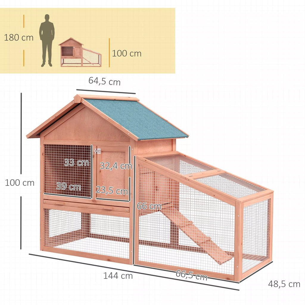 Mažų gyvūnų narvas Mažų gyvūnų narvas su asfaltiniu stogu Laisvai judamasis aptvaras Dviaukštis Eglės mediena Natūralus 144 x 64,5 x 100 cm