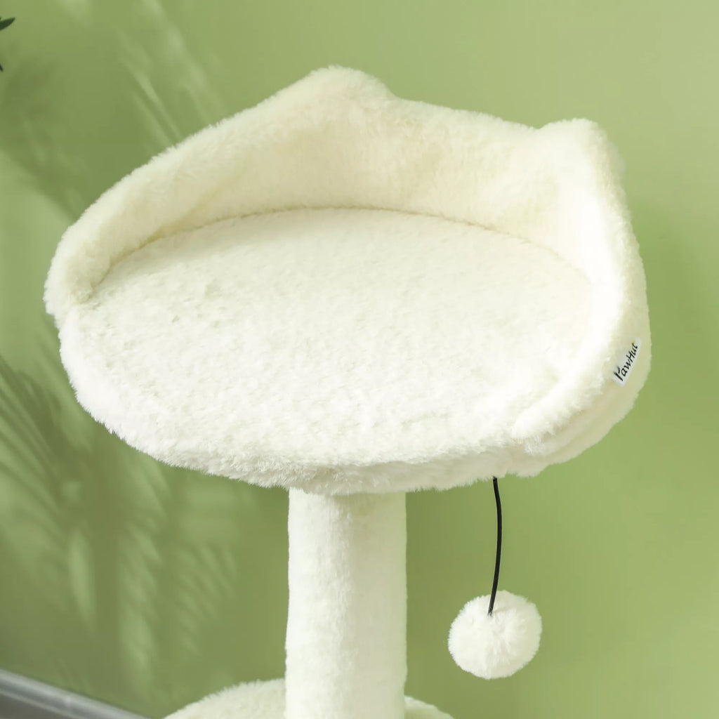 Draskyklė katėms su nameliu, guoliu, žaidimų kamuoliuku ir platforma, 79 cm, kreminė balta