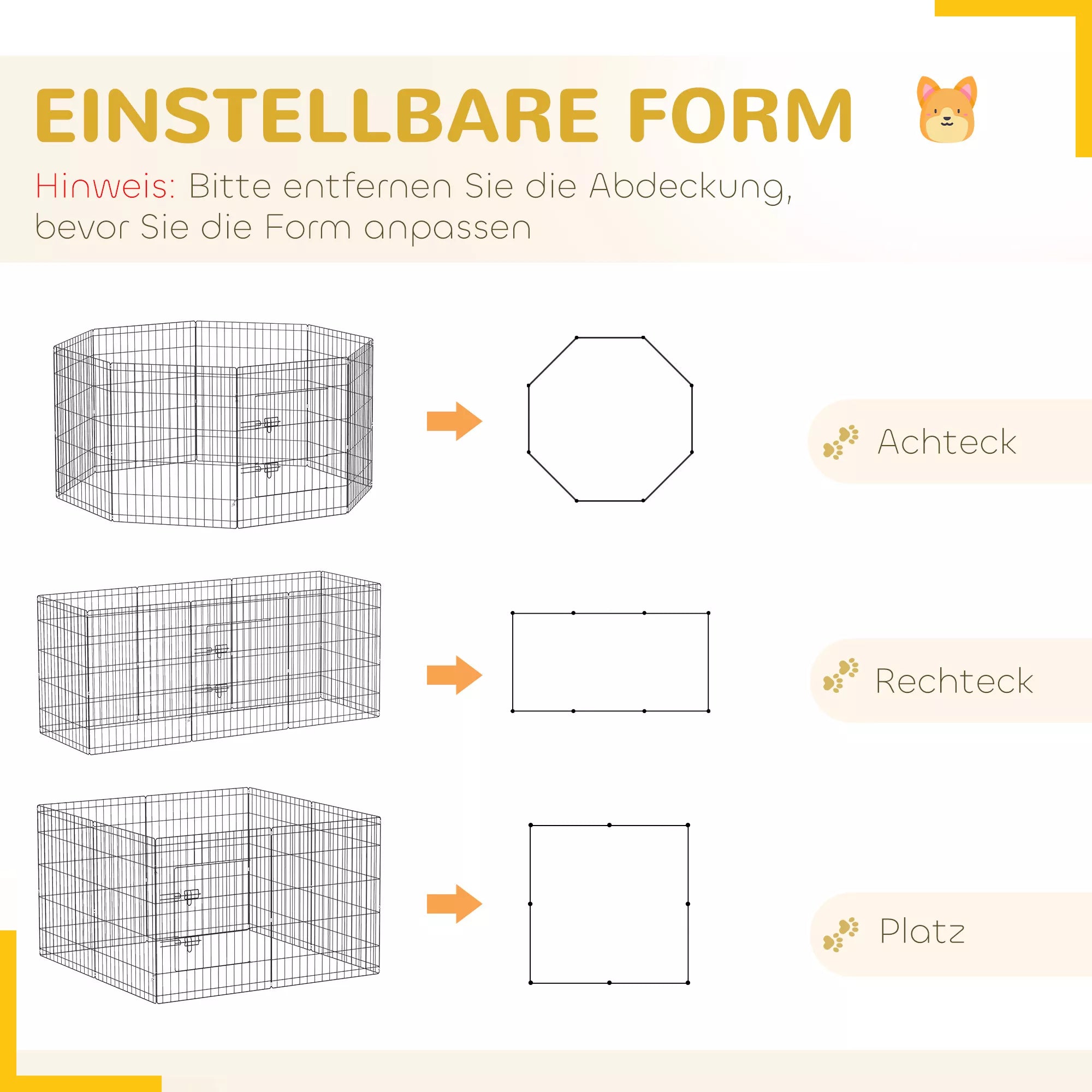Kucēnu aploks, 76 cm augsts / ~2,5 m², 8 paneļi, grīdas segums, kombinēts jumts