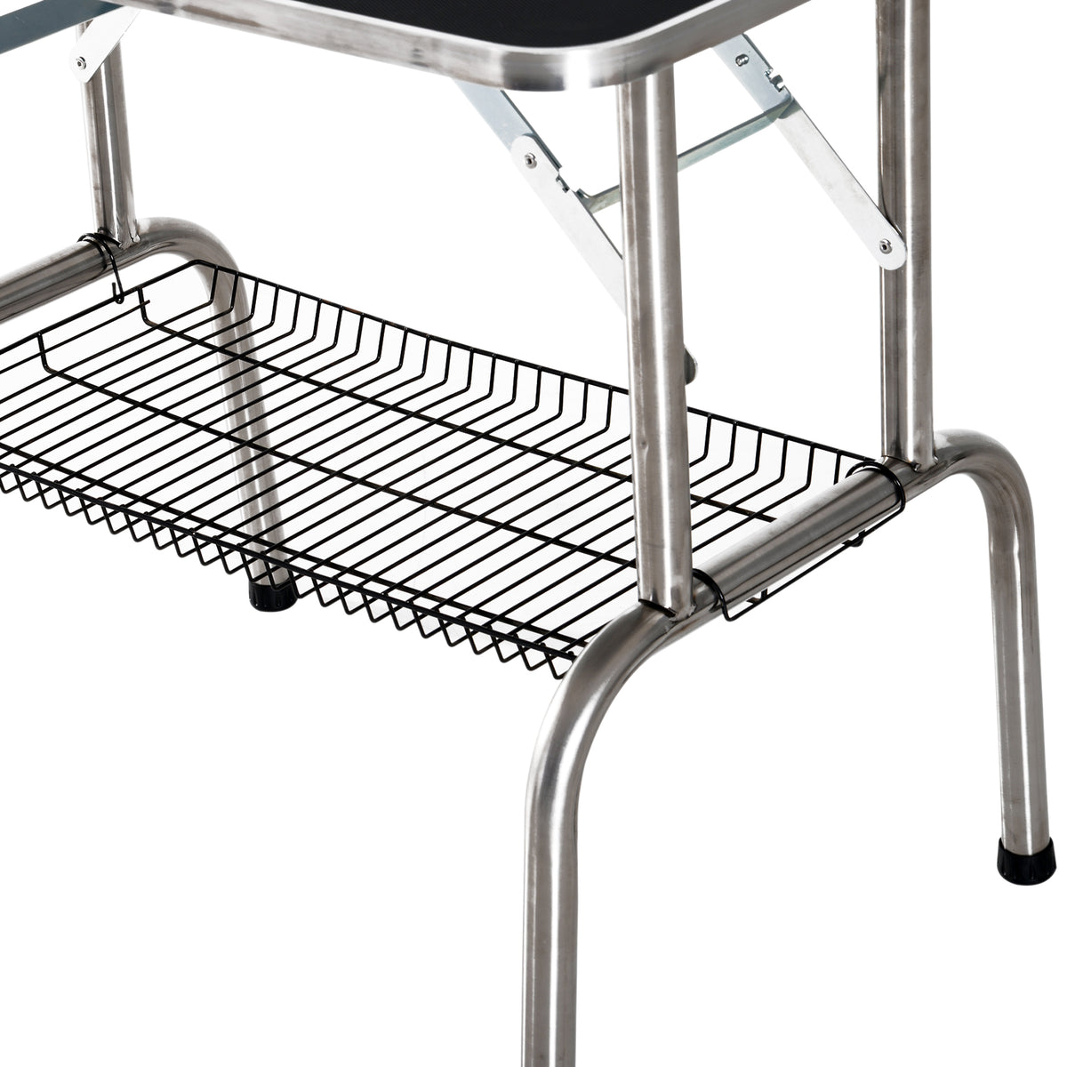 Kirpimo stalas šunims 90x60x75 cm, sulankstomas, su pasukamu laikikliu ir tinkline lentynėle, iki 150 kg, juodas
