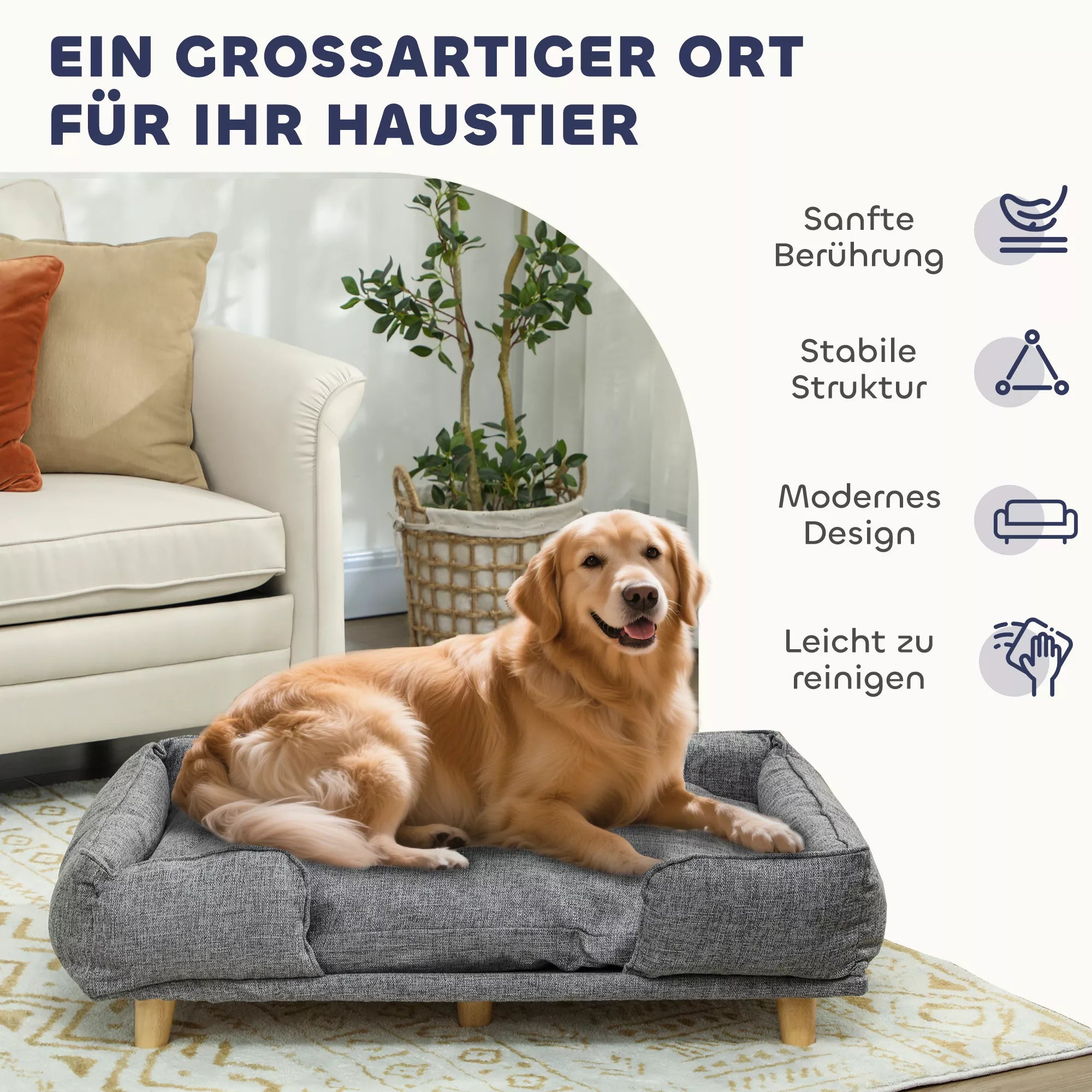 Šunų sofa, naminių gyvūnėlių sofa, naminių gyvūnėlių lova, nuimamas ir skalbiamas čiužinys, Natūralus + Tamsiai pilkas