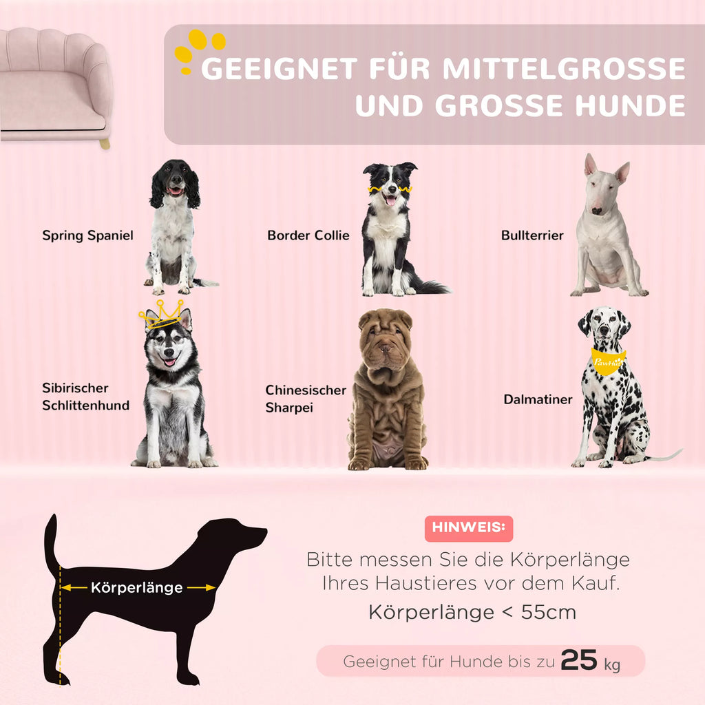Naminių gyvūnų sofa vidutinio dydžio ir dideliems šunims iki 25 kg, tvirta medinė, paminkšta, rožinė