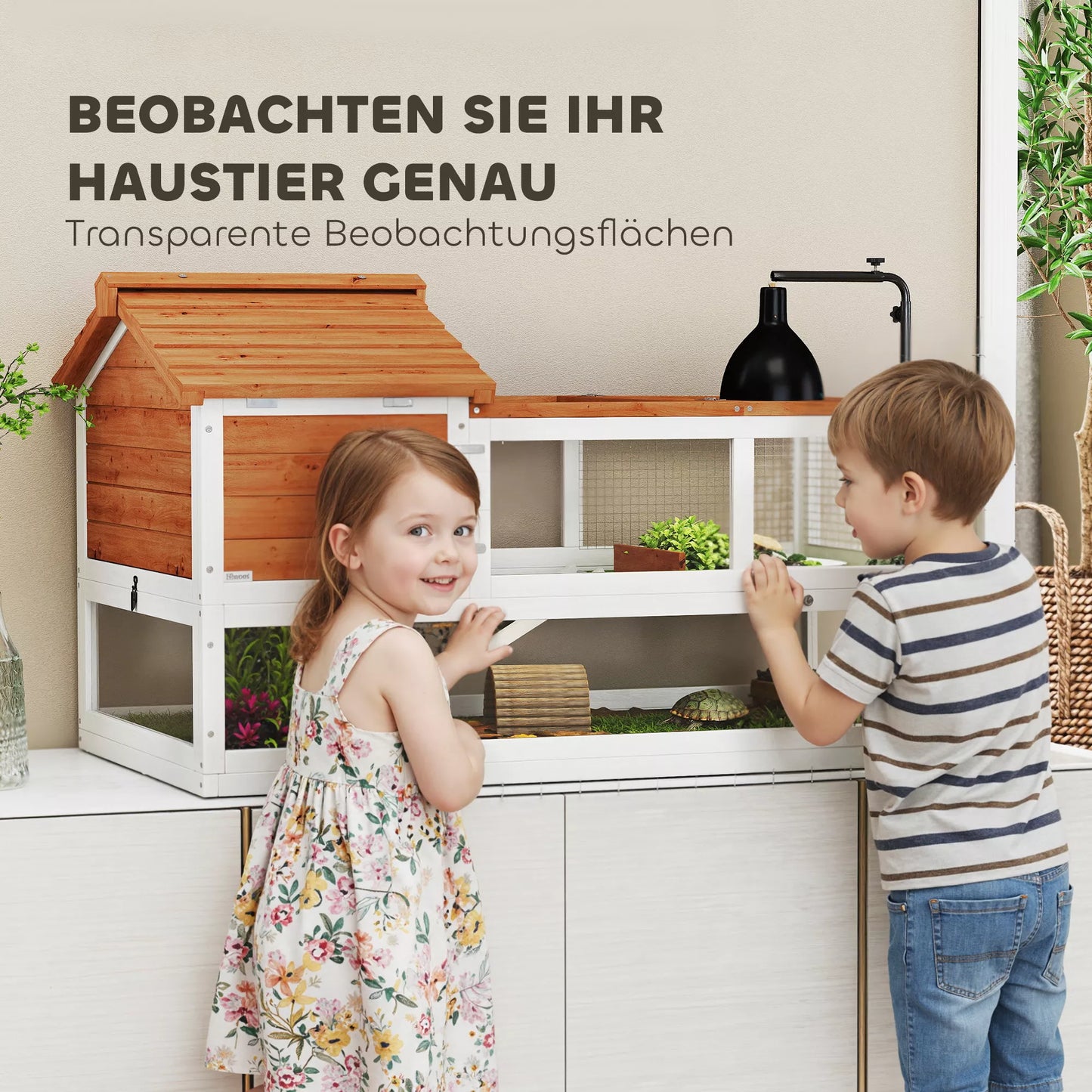 Vėžlių namelis, 2 aukštų aptvaras, lempų laikiklis, mažų gyvūnų narvelis, oranžinis