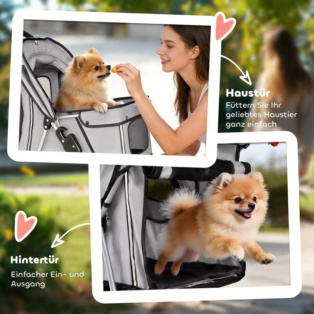 Šunų vežimėlis Šunų vežimėlis Sulankstomas kačių vežimėlis iki 10 kg su lietaus apsauga Atspindinčios juostos Laikymo krepšys 77x44x102 cm Pilkos spalvos