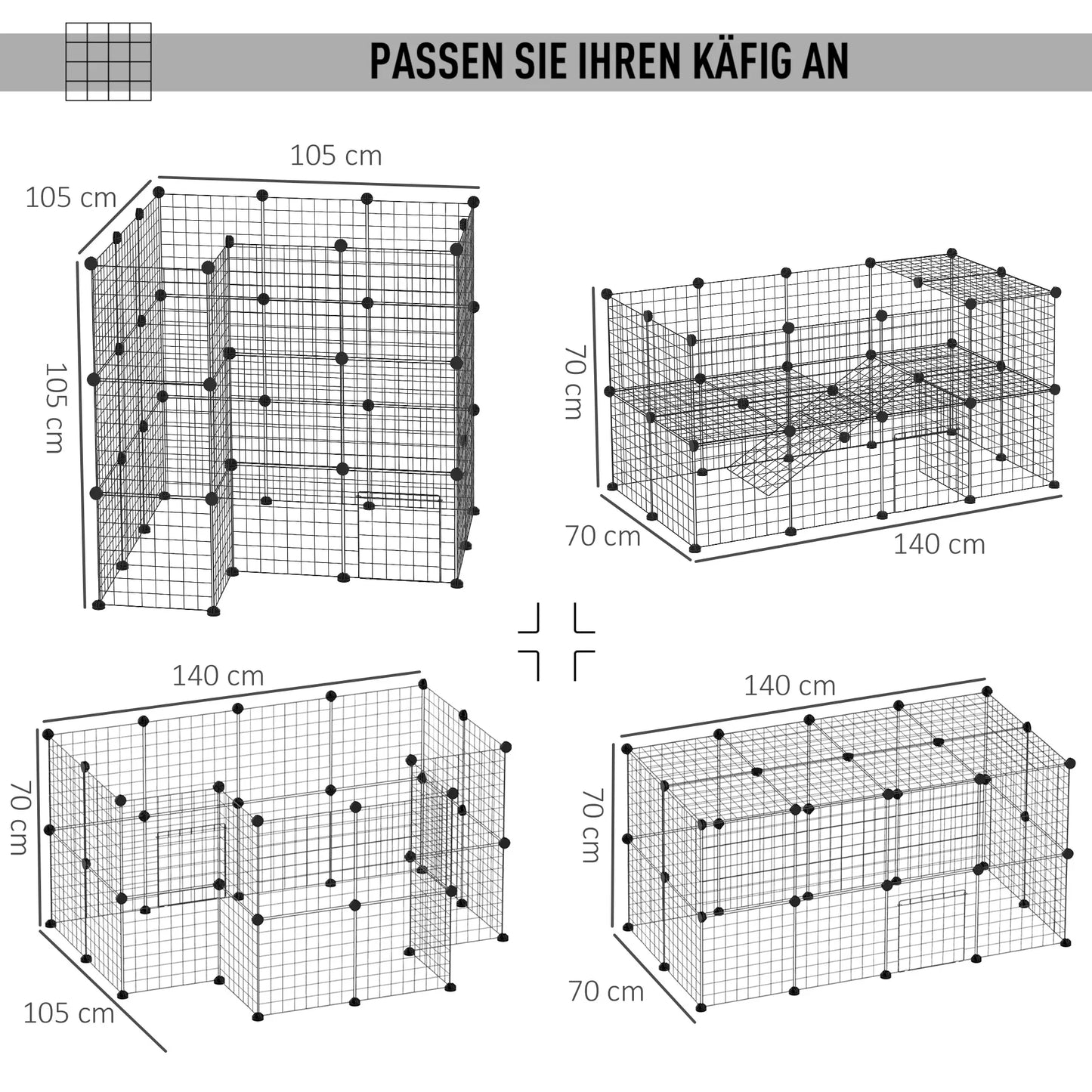 Laisvas aptvaras, voljeras, "pasidaryk pats" šuniukų voljeras, grotelinis aptvaras smulkiems gyvūnėliams iš metalinių grotelių, atitvaras smulkiems naminiams gyvūnėliams, vidinis voljeras 36 plokštės, juodas, 146 x 73 x 73 cm