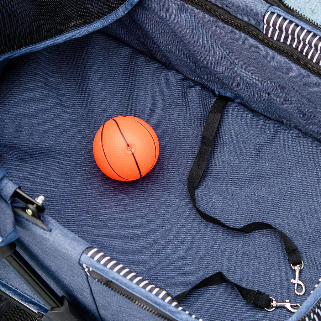 2-vienā suņu ratiņi, noņemams transportēšanas grozs, salokāms metāla rāmis, 77,5 x 51 x 99,5 cm, tumši zils+melns