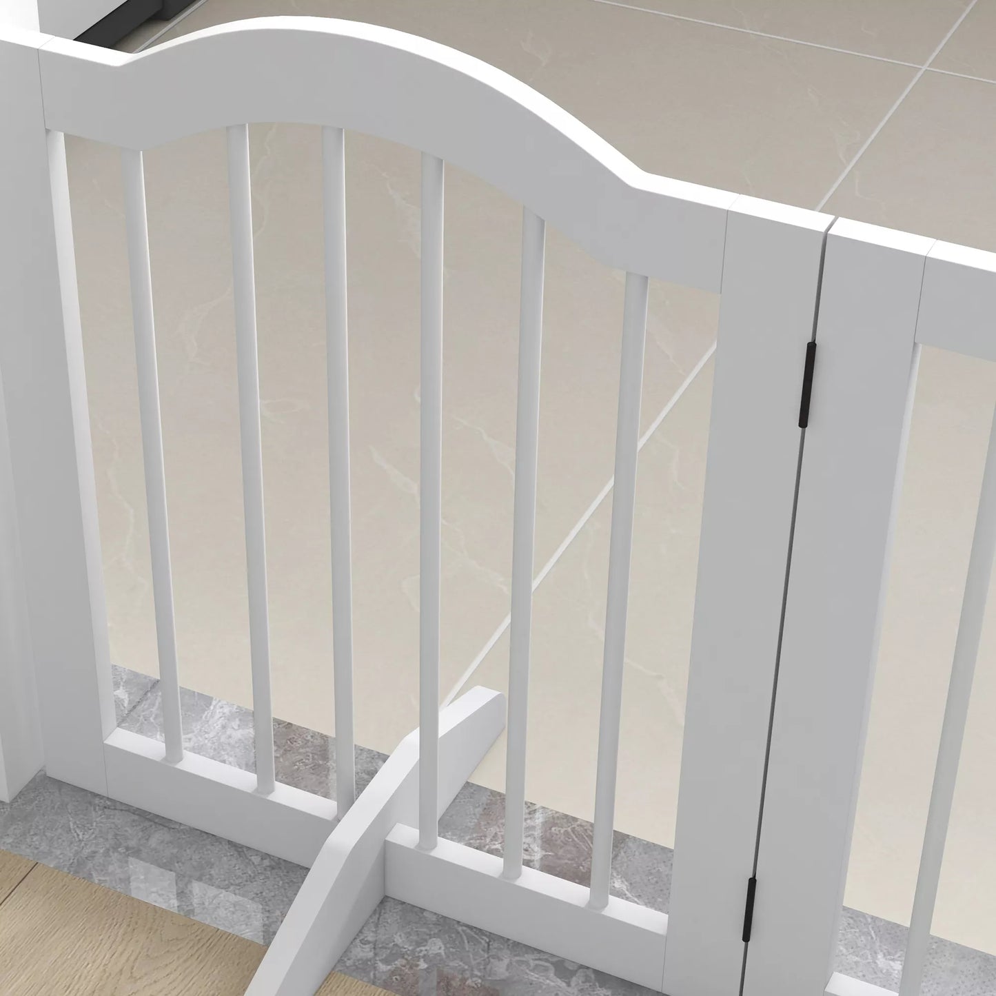 Sulankstomi šunų apsaugos varteliai, 4 paneliai, skirti laiptams, koridoriams, durims, MDF/medžio masyvas, balti