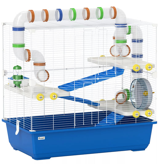 Narvas žiurkėnams su tuneliais ir priedais, 4 aukštų, 78x45x73 cm (mėlynas)
