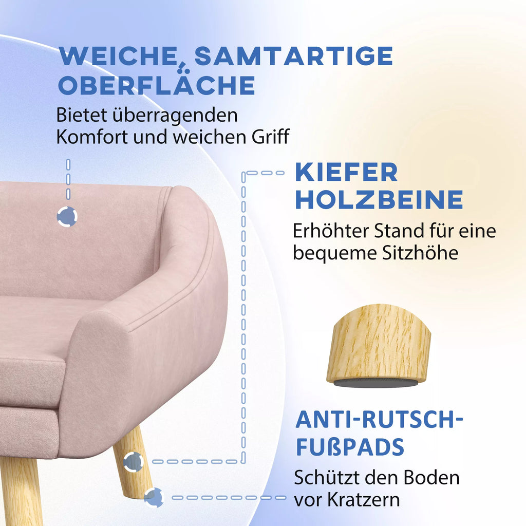Gyvūnėlių sofa šuniukams, skandinaviško dizaino, su nuimama pagalvėle, veliūrinė išvaizda, 102 cm x 58,5 cm x 42,5 cm, rožinė + natūrali