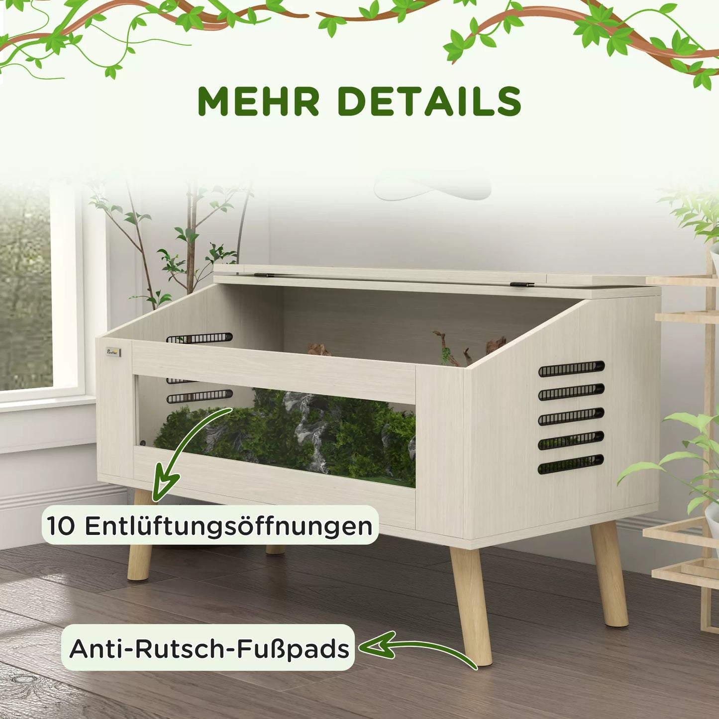 Roplių terariumas, 140 litrų, su stiklo langeliu, suderinamas su šildymo kilimėliu