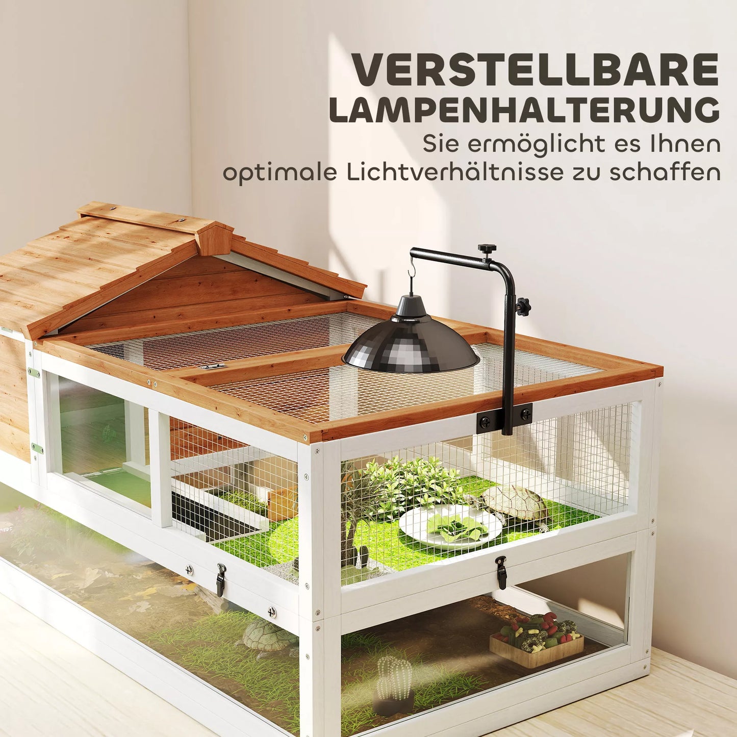 Vėžlių namelis, 2 aukštų aptvaras, lempų laikiklis, mažų gyvūnų narvelis, oranžinis