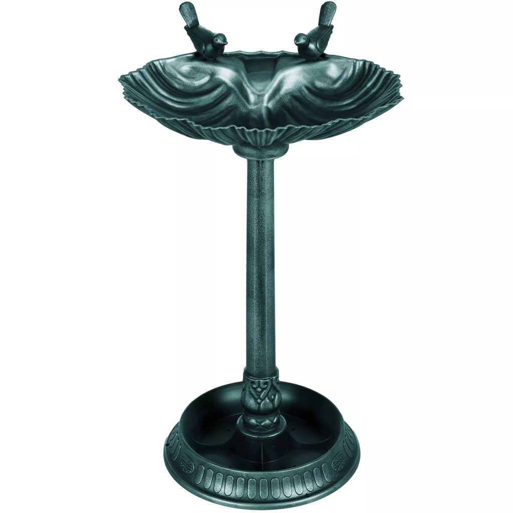 Paukščių girdykla, paukščių vonia su statulėlėmis, 2 baseinai, plastikas, senovinis stilius, 49,5L x 38B x 81H cm, tamsiai žalia