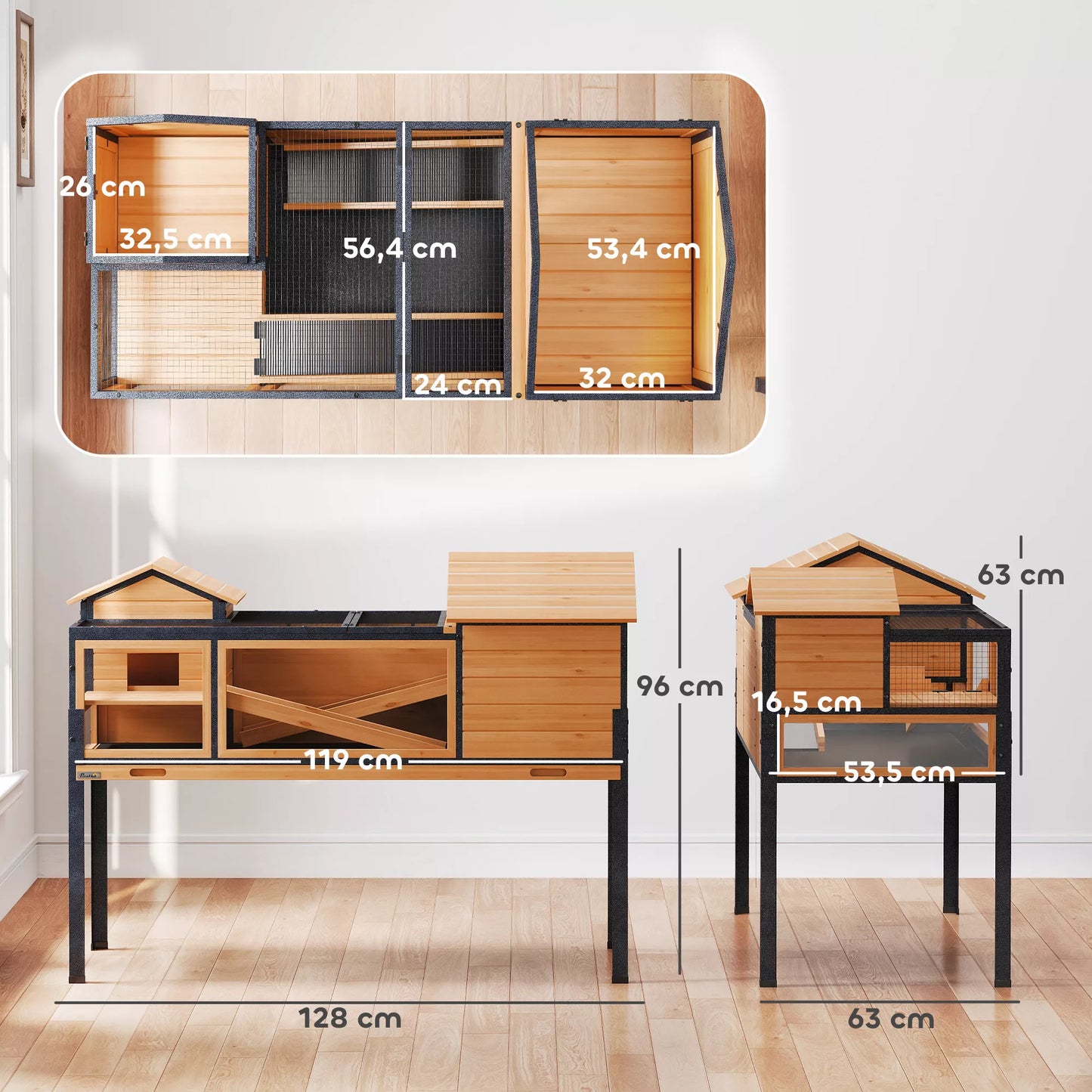 Bruņurupuču māja, mazu dzīvnieku aploks, 2 istabas, 2 stāvi, logi, rampas, aksesuāri, koks, tērauds, dzeltena
