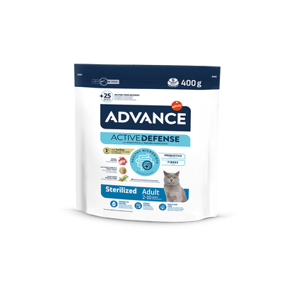 Advance Sterilized Adult Sausas maistas sterilizuotoms suaugusioms katėms su kalakutiena ir miežiais – 0.4 kg