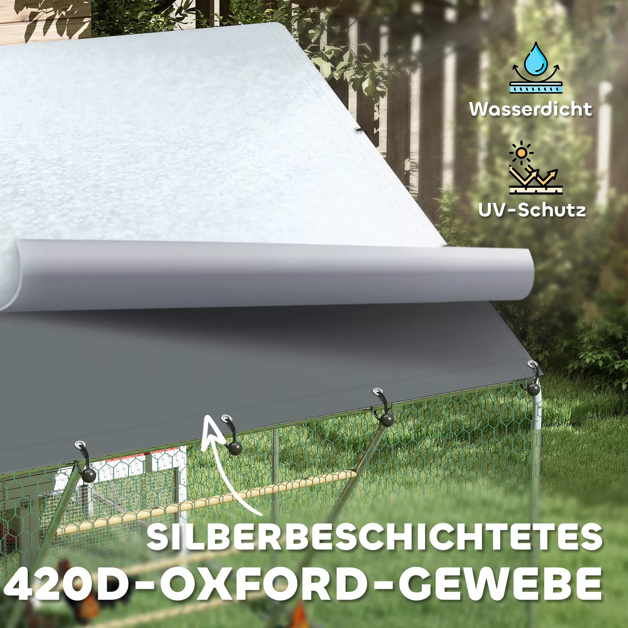 Vistu kūts, āra aploks vistām, ar UV staru izturīgu tentu, tērauda sietu, automātisko barotavu, 6-8 vistām