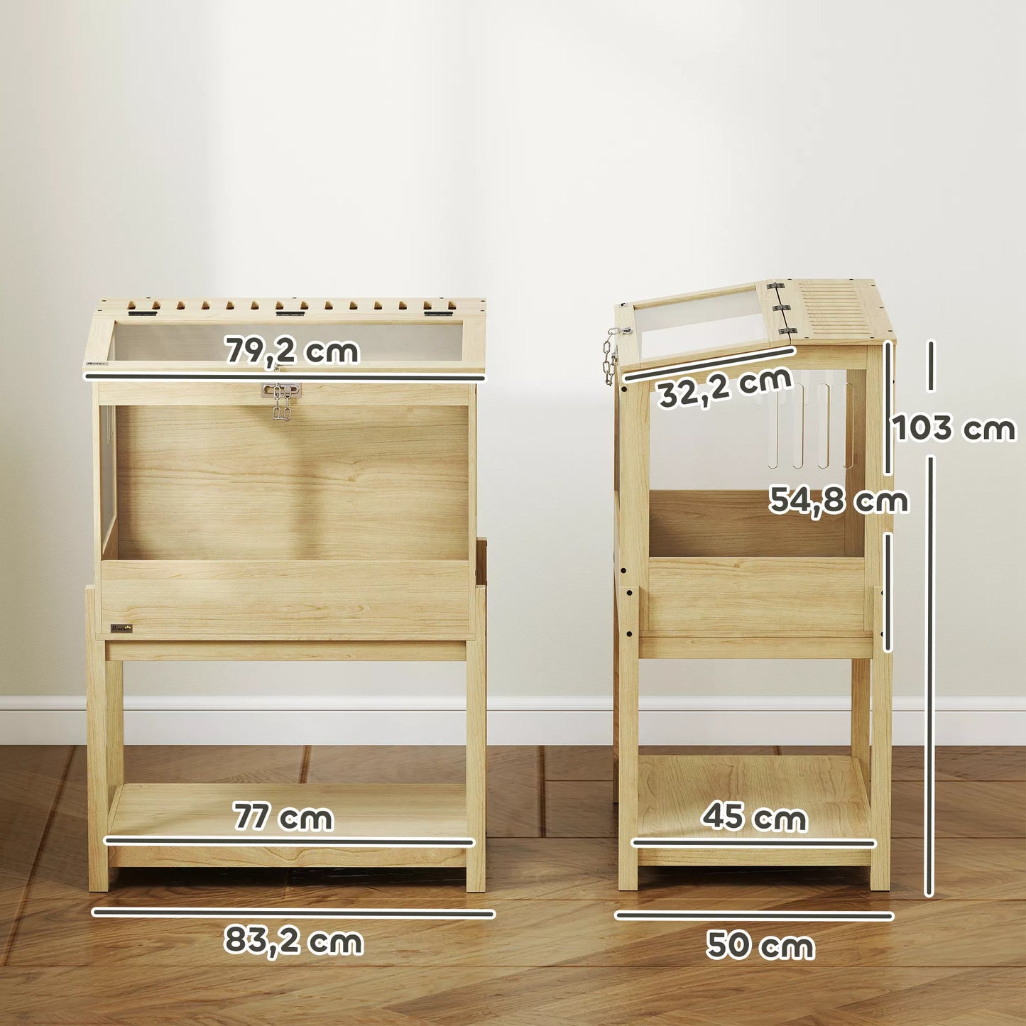 Hamsterio narvas 2 aukštų graužikų narvas smulkių gyvūnėlių narvas su atlenkiamu dangčiu, didelis 83,2 x 50 x 103 cm natūralaus medžio