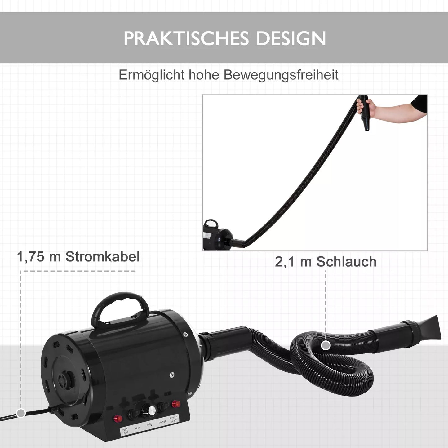 PawHut Profi Profesionali šunų ir gyvūnų džiovykla, tylioji, 2800W, metalinė, juoda, 40 x 16 x 20 cm
