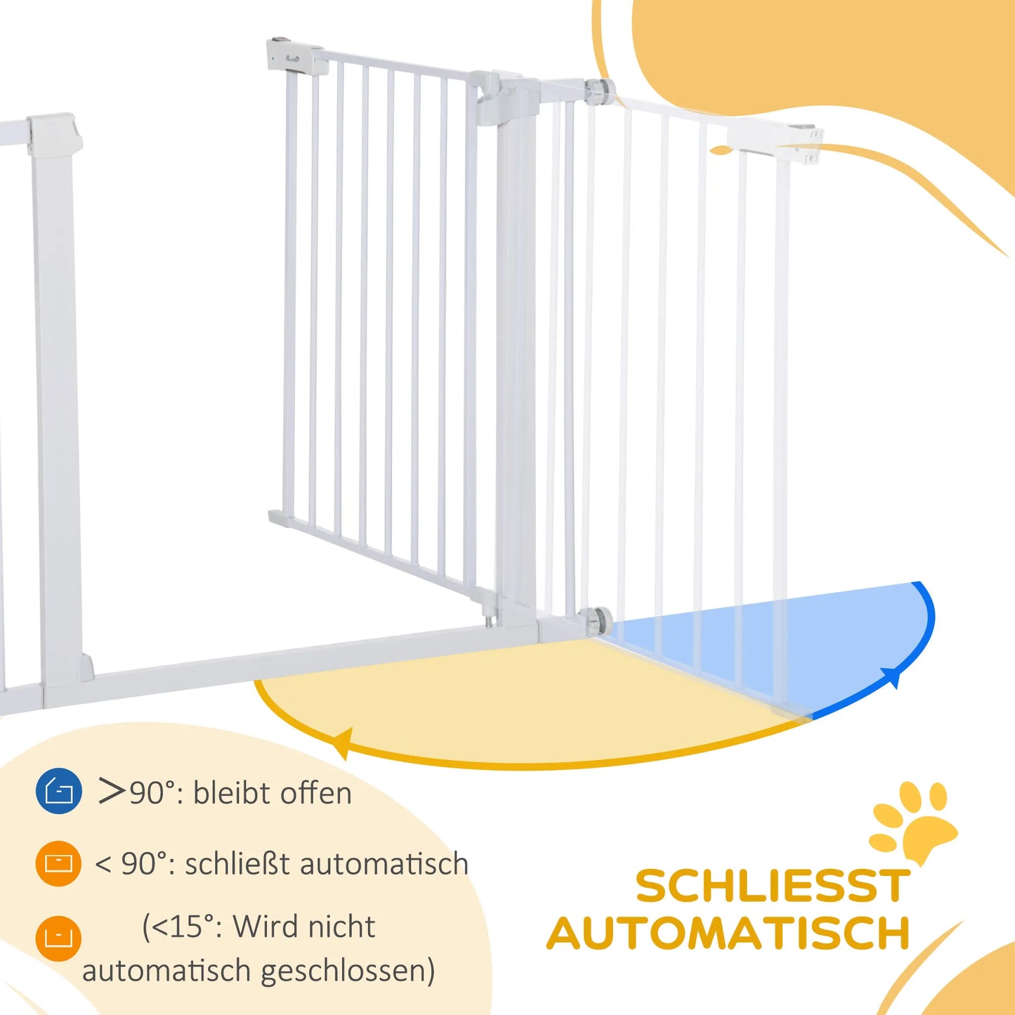 Apsauginiai varteliai, montuojami be gręžimo, reguliuojamas plotis 75-96 cm, atidaromi viena ranka, metaliniai, balti, automatiškai užsidarantys kūdikių apsauginiai varteliai