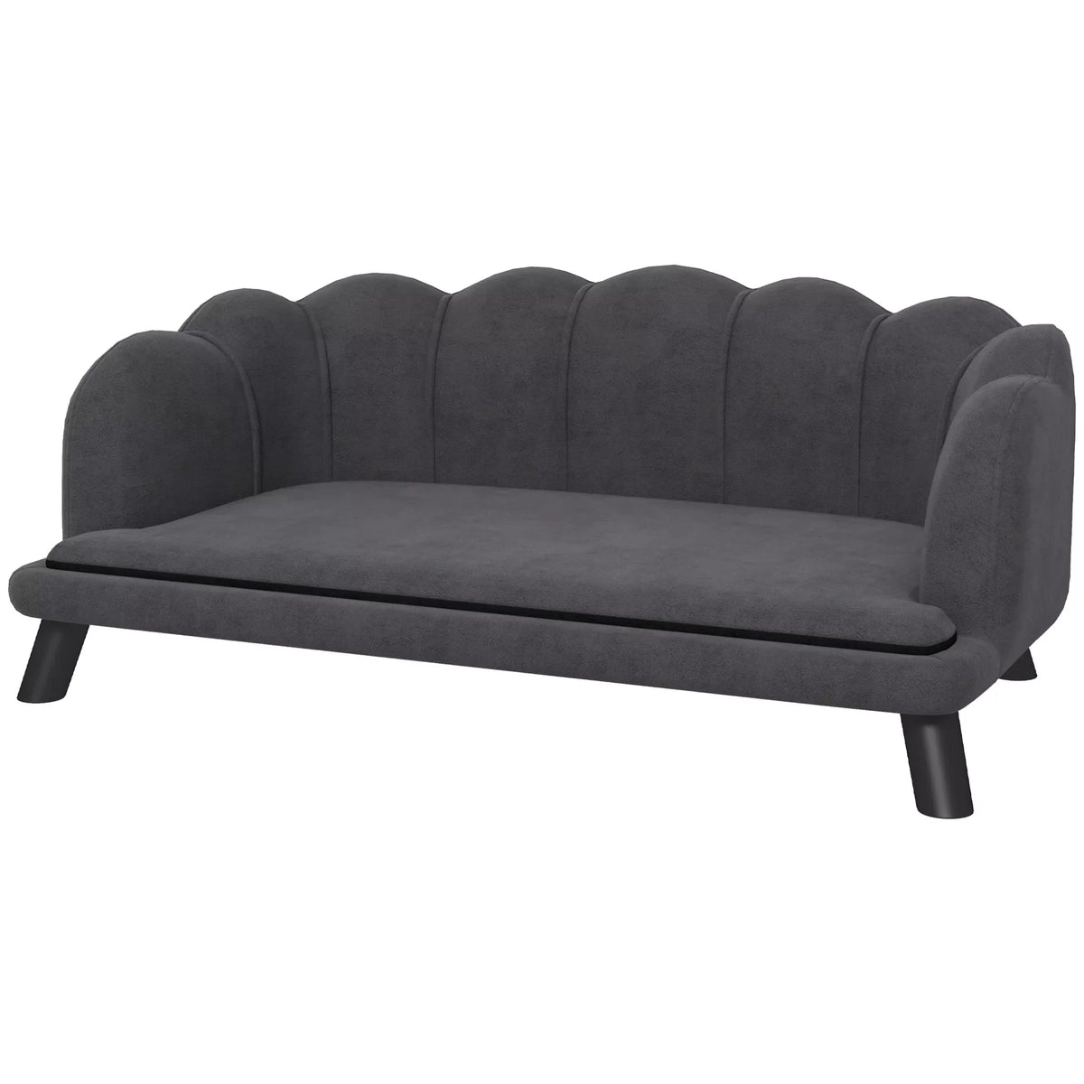 Šunų sofa, skalbiama danga, naminių gyvūnų sofa su atlošu ir medinėmis kojomis, kačių sofa, vidutinio dydžio šunims iki 25 kg, tamsiai pilka