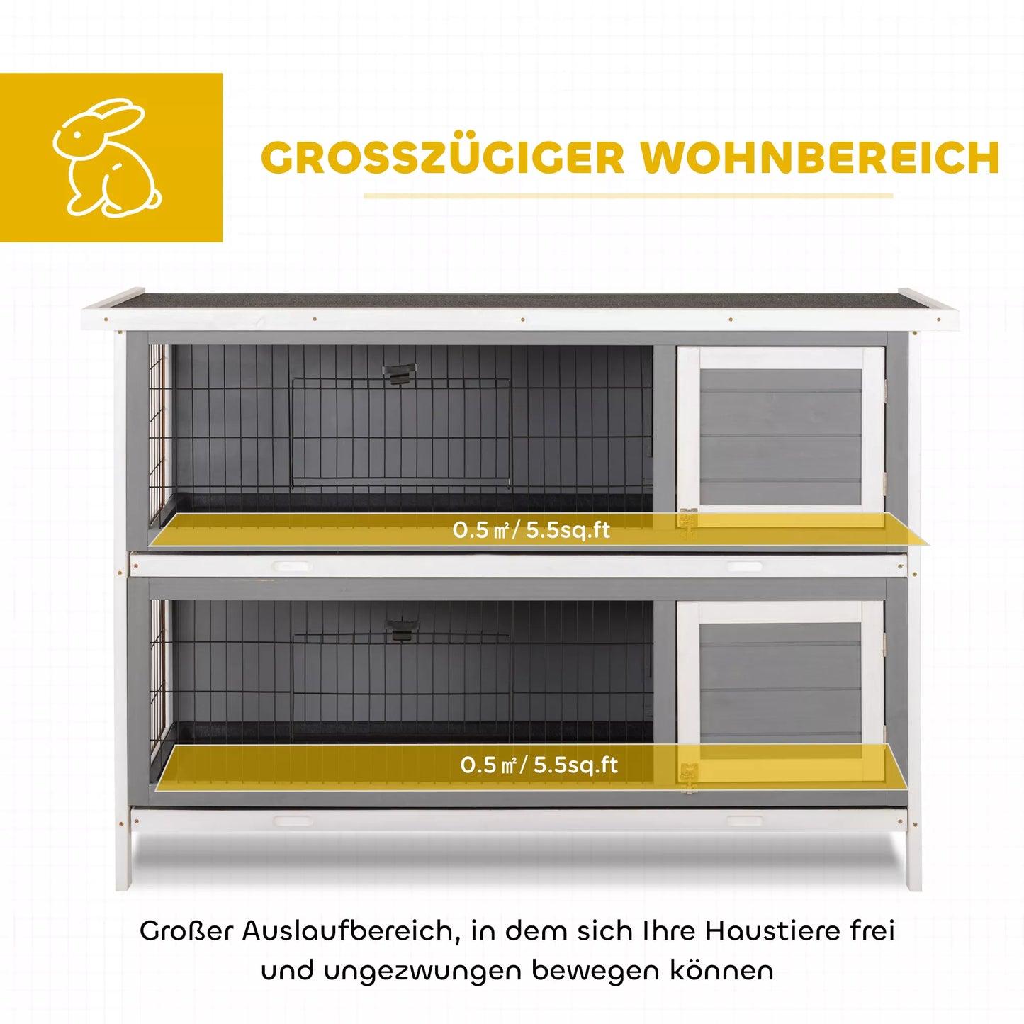 Mažų gyvūnų narvas jūrų kiaulėms ir nykštukiniams triušiams, dviejų aukštų, medinis, pilkos spalvos