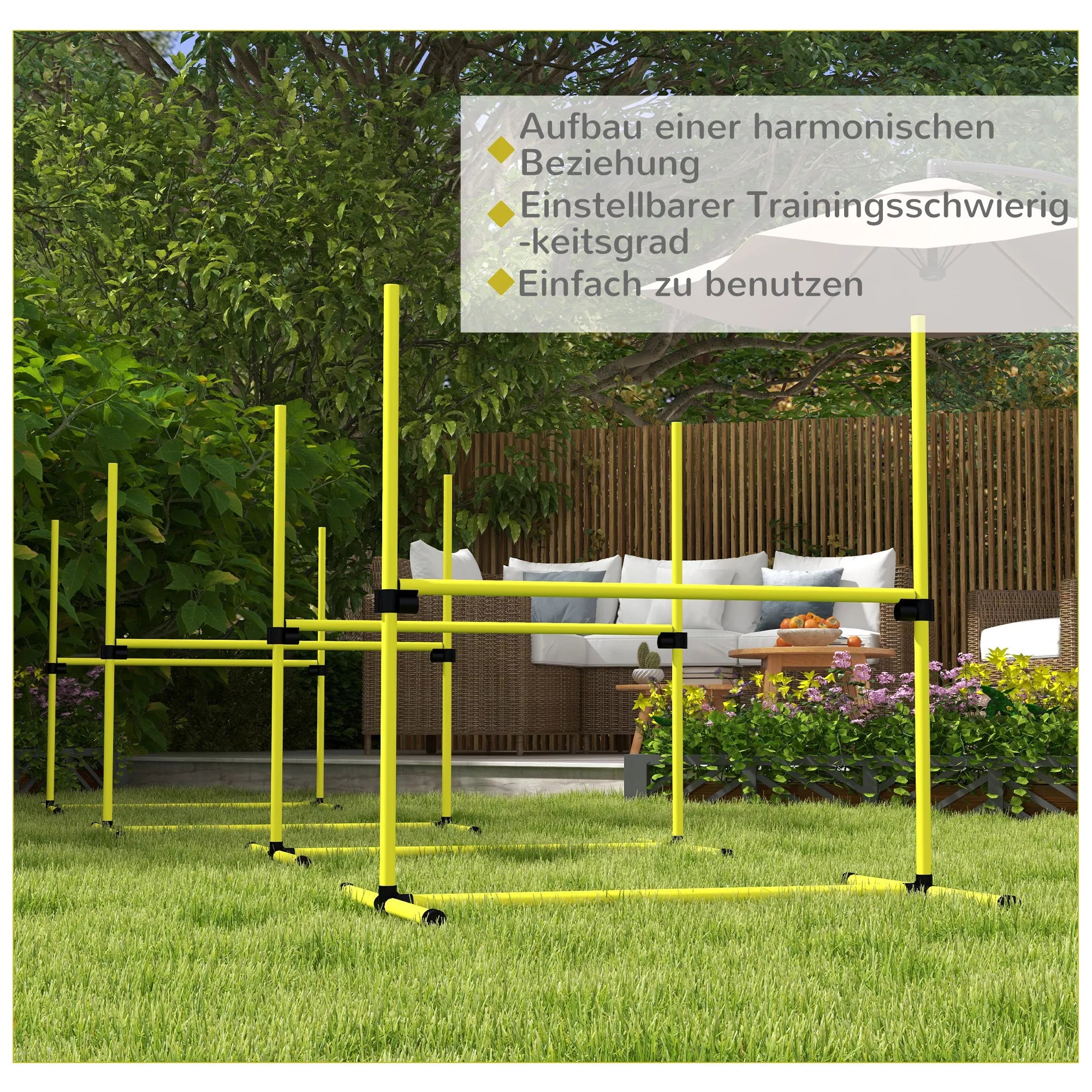 Šunų Agility rinkinys, kliūtys/slalomo kartys/žemės kartys, nešiojimo krepšys, tvirtas, geltonas