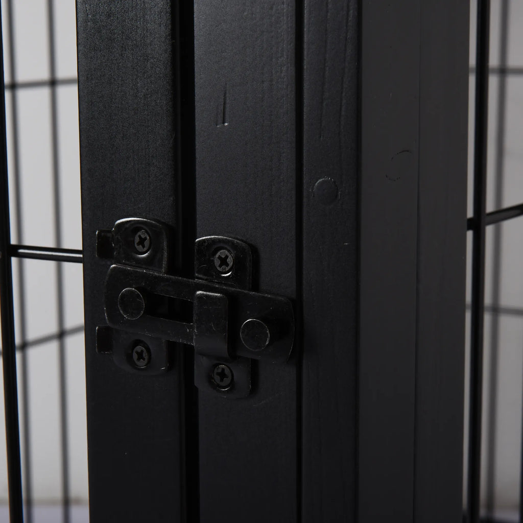 Suņu transportēšanas kaste 58,5 cm x 81 cm x 66 cm ar durvīm, MDF koks un dzelzs, 58,5 cm x 81 cm x 66 cm, melna