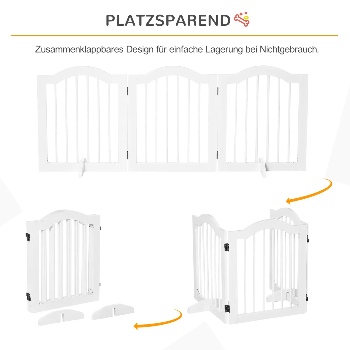 Sulankstoma 3 dalių tvorelė šuniui, 154,5 x 61 cm. Šunų varteliai su durelėmis, apsauginiai durelių varteliai su 2 atraminėmis kojelėmis, laisvai pastatomi laiptų turėklų varteliai virtuvei, koridoriui, balti
