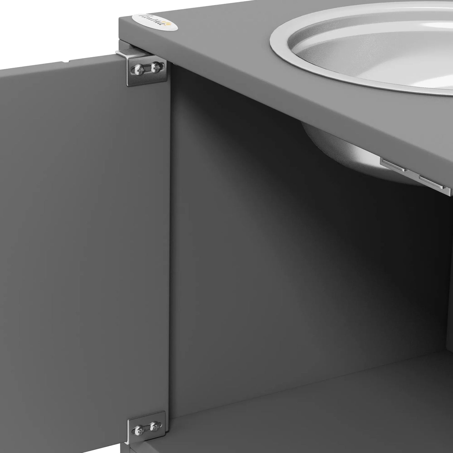 Paaukštinta šėrykla su 2 nerūdijančio plieno dubenėliais ir 44 L laikymo vieta, magnetinės durelės, dideliems šunims, pilka