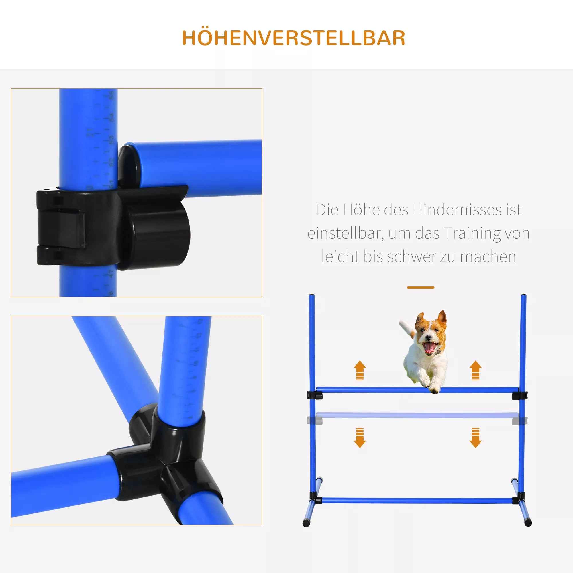 Šunų Agility Rinkinys, 4 dalys, reguliuojamo aukščio. Agility įranga, šuolių kartelių rinkinys, su 4 kliūtimis, su nešiojimo krepšiu. Koordinacijos treniruotėms, šuolių kartelių rinkinys žaidimams ir treniruotėms.