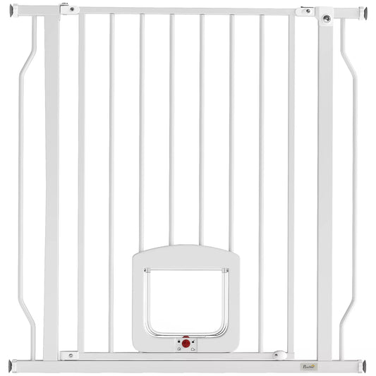 Laiptų apsauginė grotelė Durų apsauginė grotelė su katės liuku be gręžimo 75–85 cm iš plieno šunims, laiptams, durims, balta