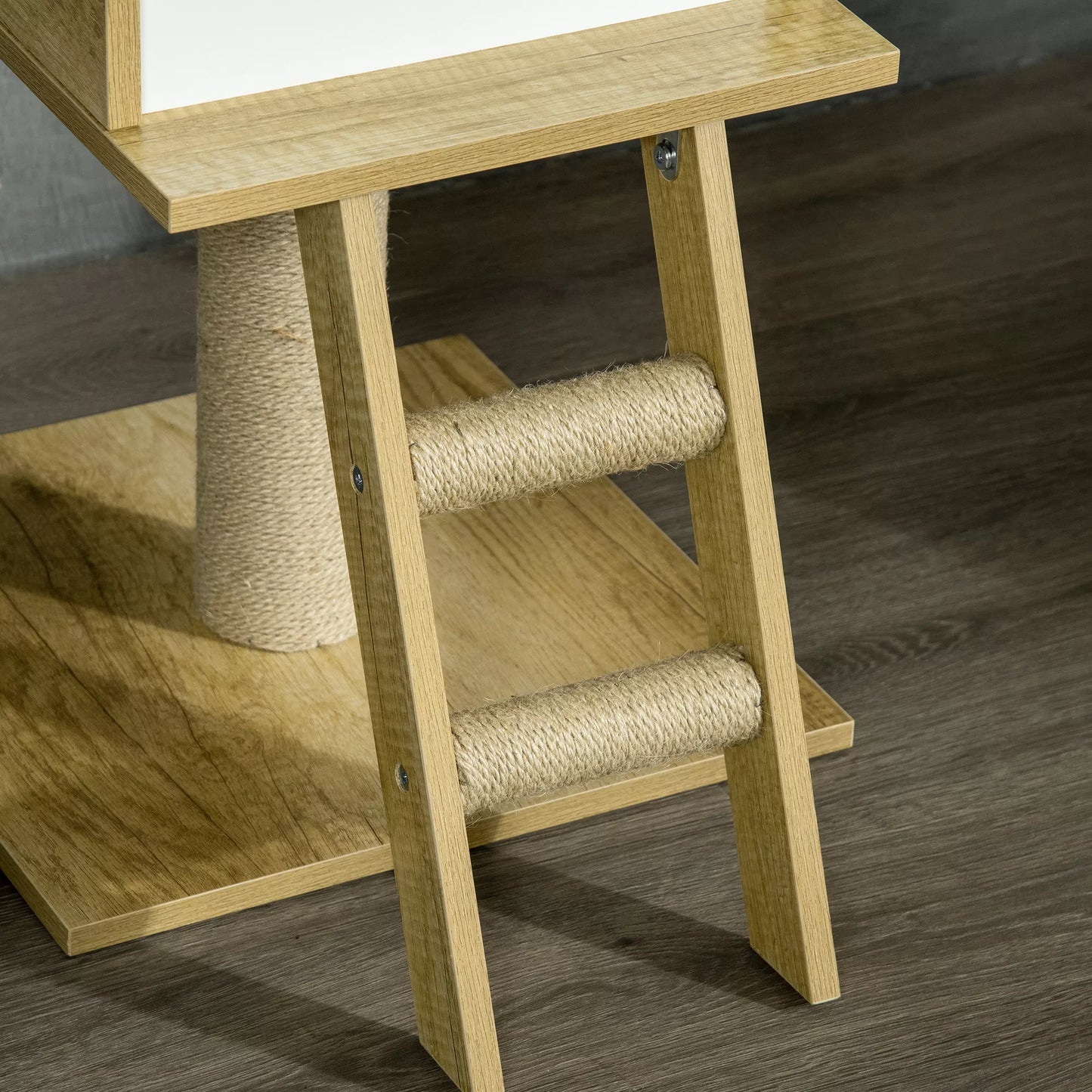 Kačių draskyklė iki lubų, su kačių nameliu, dviem platformomis, hamaku, apsauga nuo apvirtimo, šviesiai rudos ir smėlio spalvos, 40 x 40 x 260 cm