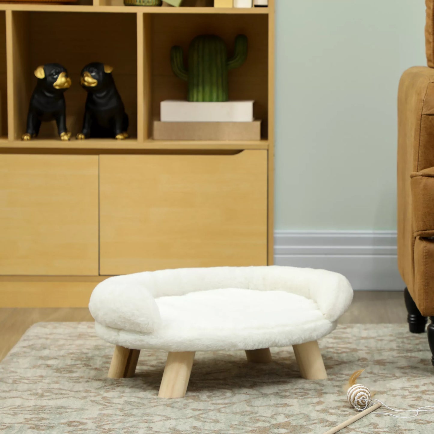 Naminių gyvūnėlių lova katėms ir šunims iki 5kg/30cm, su skalbiamu pliušiniu užvalkalu, kreminės baltos spalvos, 47 x 40 x 20 cm