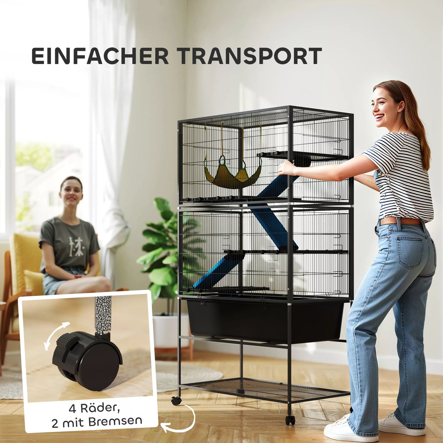 Mažų gyvūnų narvas, naminių gyvūnų narvas su 5 lygiais, neslidžios rampos, hamakas, 88 x 48 x 150,5 cm, tamsiai pilkos spalvos