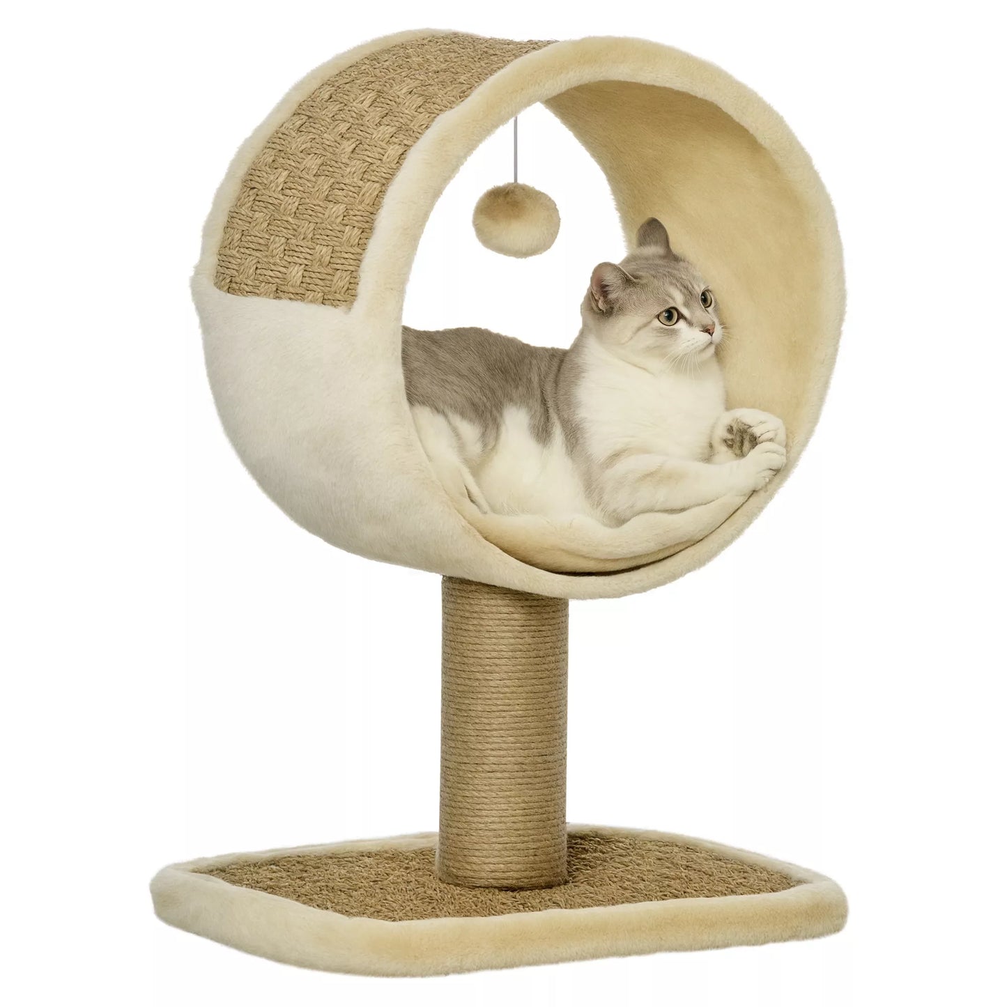 Mažas kačių draskomas medis vienai katei, žaidimų stulpas, laipiojimo medis, džiutas, chaki+šviesiai rudas, 40 x 30 x 56 cm