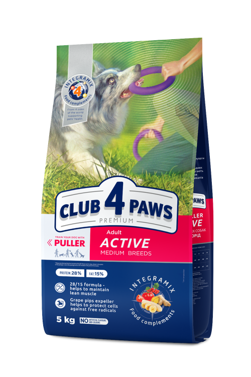 CLUB 4 PAWS PREMIUM „AKTYVAS“. VISAVERTIS PAŠARAS SUAUGUSIEMS AKTYVIEMS VIDUTINIŲ VEISLIŲ ŠUNIMS
