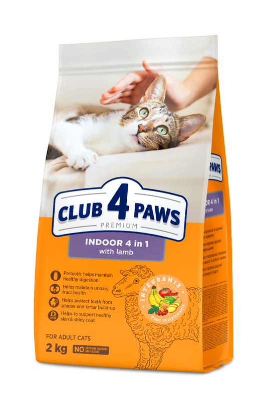 CLUB 4 PAWS PREMIUM SU ĖRIENA KATĖMS, GYVENANČIOMS PATALPOSE "4 VIENAME"