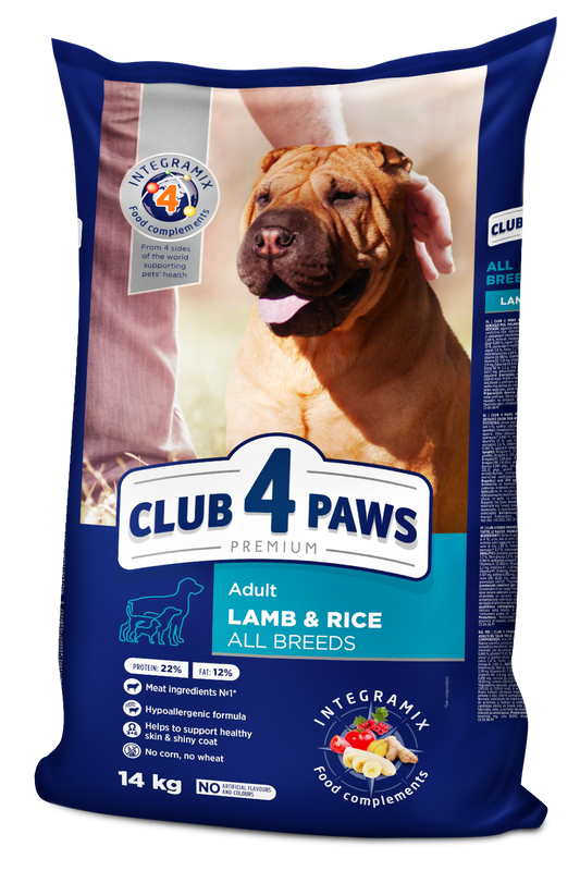 CLUB 4 PAWS PREMIUM SU ĖRIENA IR RYŽIAIS SUAUGUSIEMS VISŲ VEISLIŲ ŠUNIMS. VISAVERTIS SAUSAS PAŠARAS