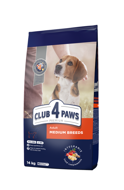 CLUB 4 PAWS PREMIUM VISAVERTIS SAUSAS PAŠARAS VIDUTINIŲ VEISLIŲ SUAUGUSIEMS ŠUNIMS – 14 kg