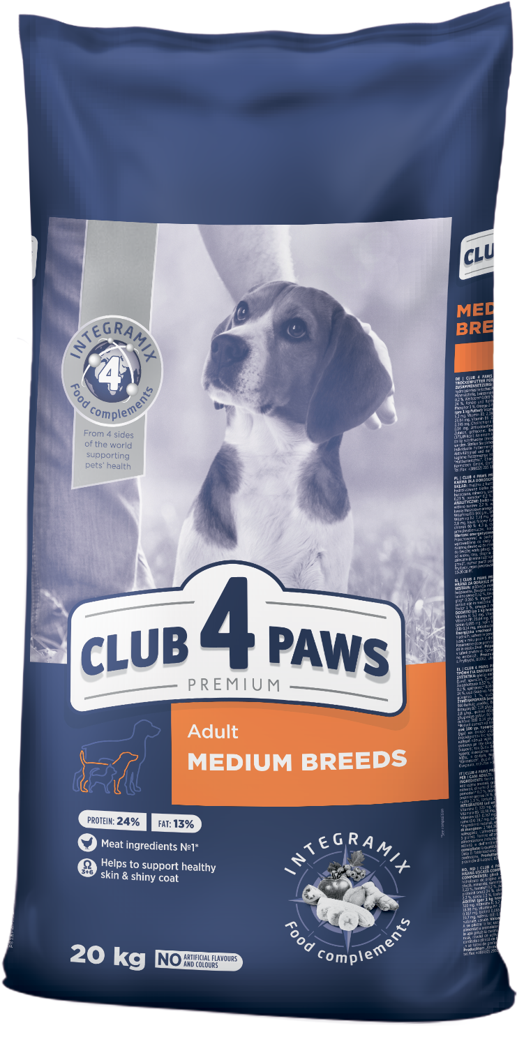 CLUB 4 PAWS Premium pilnvērtīga sausā barība vidēja auguma šķirņu pieaugušiem suņiem