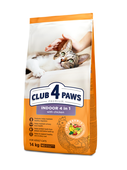 0000CLUB 4 PAWS PREMIUM SU VIŠTIENA KATĖMS, GYVENANČIOMS PATALPOSE "4 VIENAME". VISAVERTIS SAUSAS PAŠARAS SUAUGUSIOMS KATĖMS