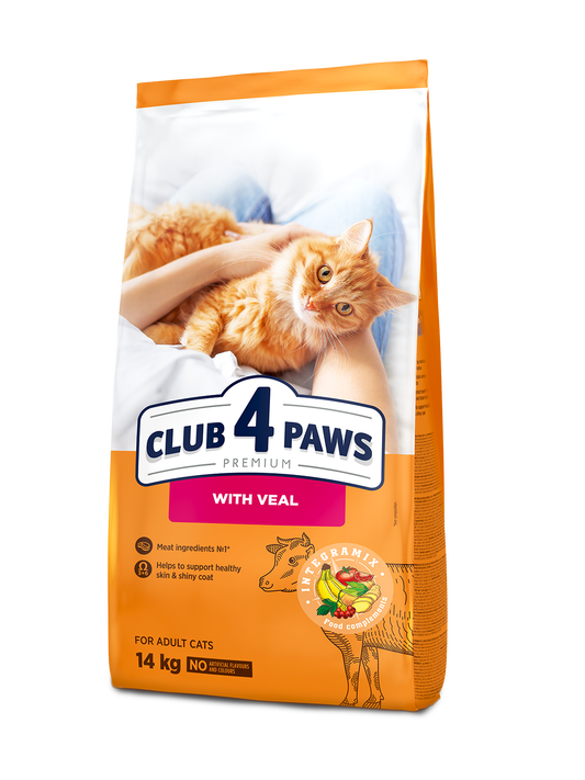 CLUB 4 PAWS PREMIUM "SU VERŠIENA". VISAVERTIS SAUSAS PAŠARAS SUAUGUSIOMS KATĖMS.