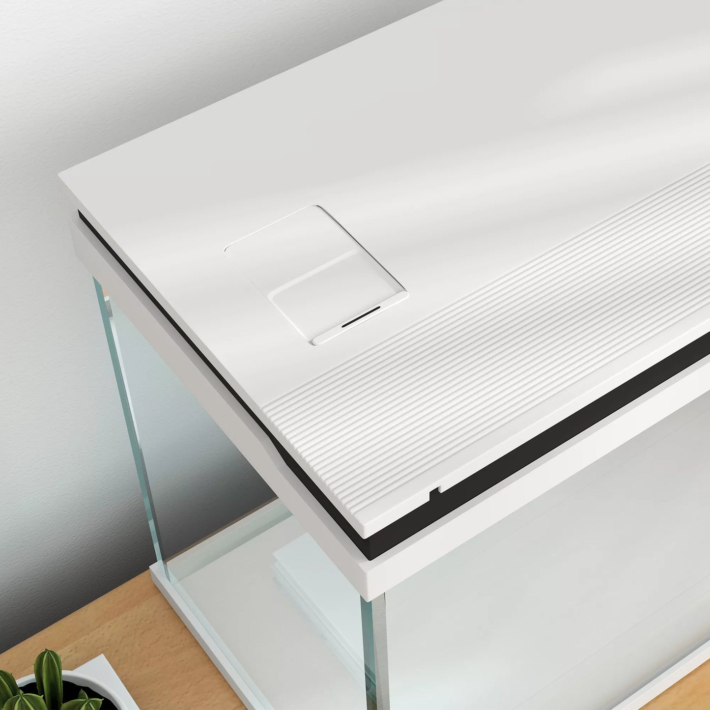 41 litrų stiklinis akvariumas su filtravimo sistema, LED apšvietimu, vandens siurbliu, įvairioms žuvų rūšims, baltas