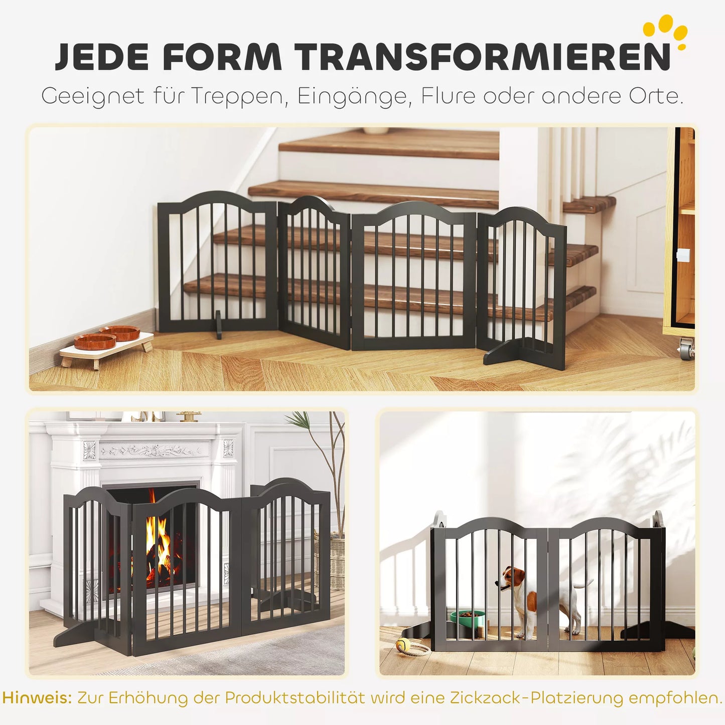 Šunų aptvaro varteliai Laisvai pastatomi apsauginiai varteliai su kojelėmis, Sulankstomi šunų varteliai, 4 panelės, 208 x 29,5 x 61 cm, Juodi