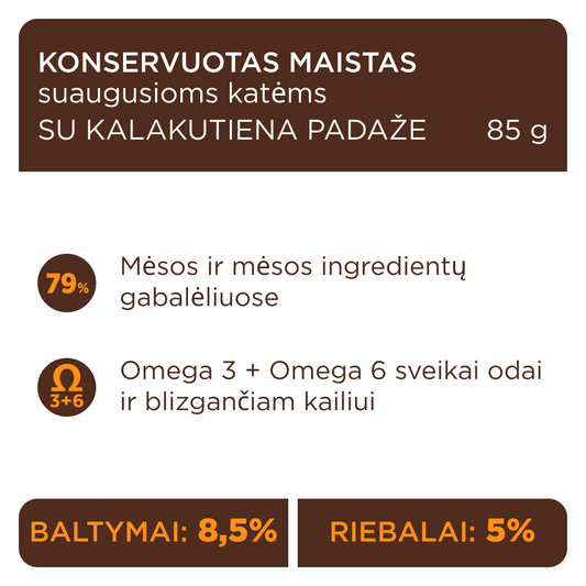CLUB 4 PAWS Premium konservuotas ėdalas suaugusioms katėms su kalakutiena padaže 12x0.085 kg net 79% mėsos