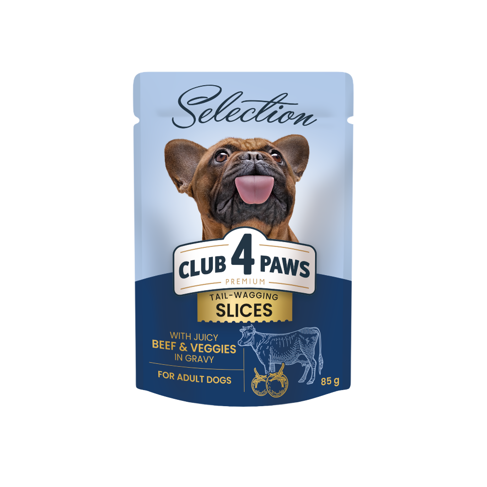 CLUB 4 PAWS Premium plus konservuotas ėdalas suaugusiems mažų veislių šunims su jautiena ir daržovėmis padaže 12x85 gr
