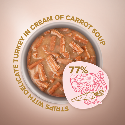 CLUB 4 PAWS Premium Juostelės suaugusioms katėms su kalakutiena kreminėje morkų sriuboje