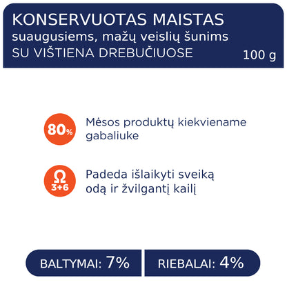 CLUB 4 PAWS Premium konservuotas ėdalas suaugusiems šunims su vištiena drebučiuose 12x0.1 kg sudėtis