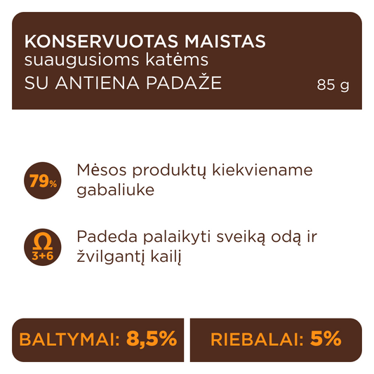 CLUB 4 PAWS Premium konservuotas ėdalas suaugusioms katėms su antiena padaže 12x0.085 net 79& mėsos