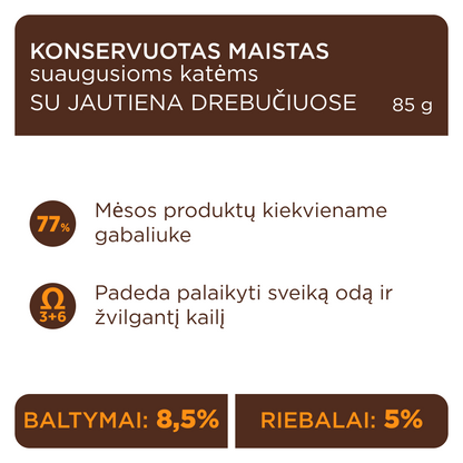 CLUB 4 PAWS Premium konservuotas ėdalas suaugusioms katėms su jautiena drebučiuose net 77% mėsos